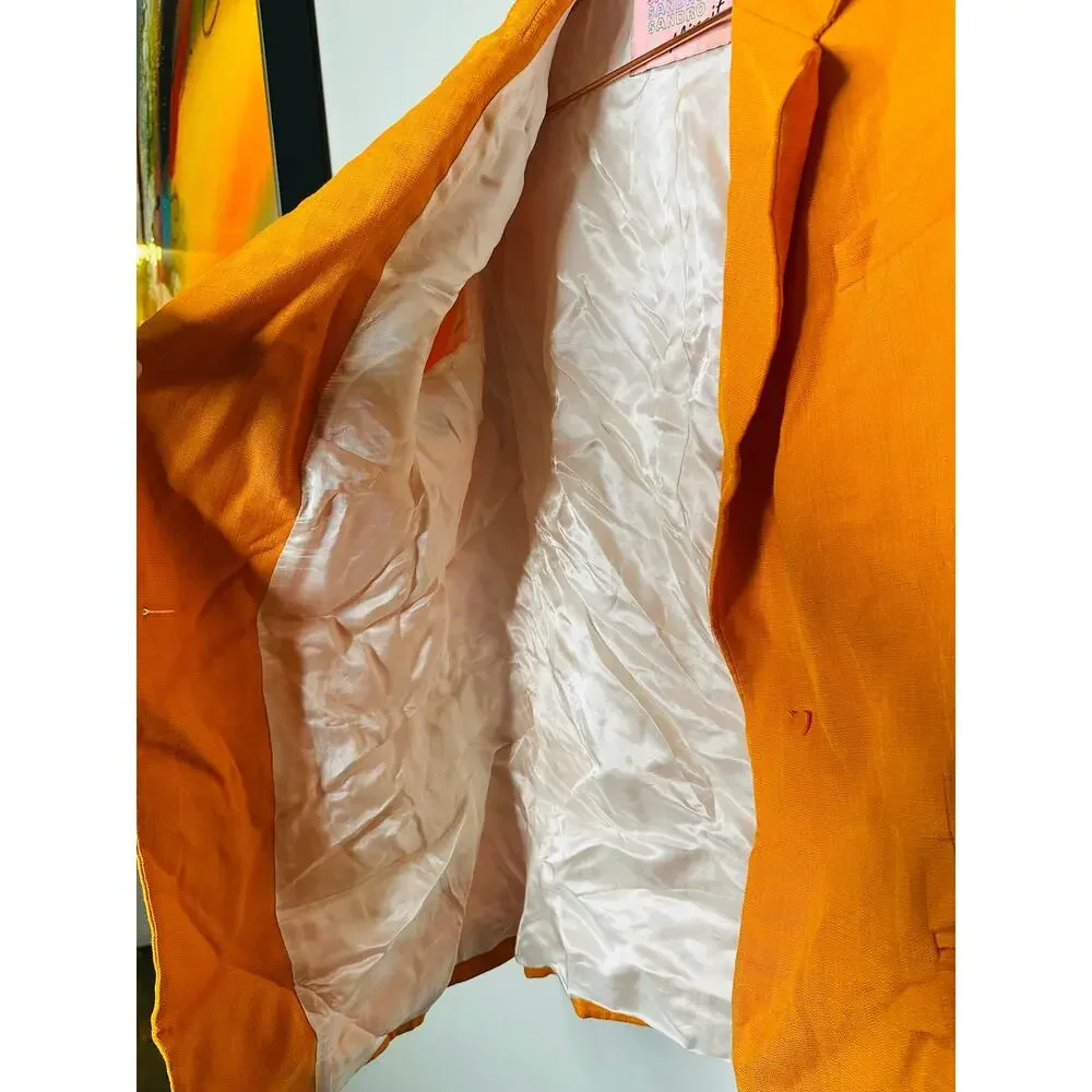 SANDRO Orange Crepe Collar Front Button Long Sleeves Harper Blazer Size 36 - Picture 9 of 16